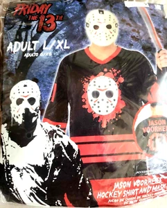 Friday The 13th Jason Voorhees Hockey Shirt and Mask Costume Kit Adult L/XL - Picture 1 of 6