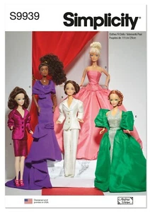 SIMPLICITY SEWING PATTERN 9939 BARBIE FASHION DOLL CLOTHES EVENING DRESSES SUITS - Picture 1 of 9