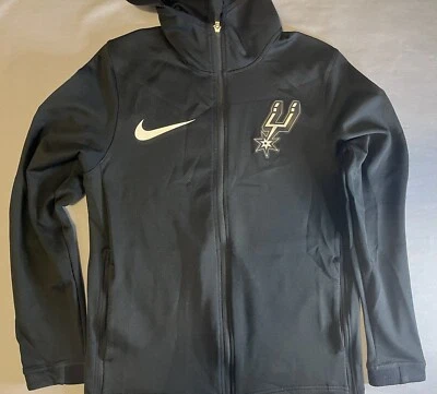 Chaqueta de calentamiento Nike Dri-Fit San Antonio Spurs negra con capucha Showtime para hombre mediana  Foto 1 de 4