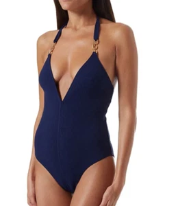 NEW MELISSA ODABASH 'Naples' Navy Mazy Link Trim 1-Piece Swimsuit Size 10 $255 - Picture 1 of 6