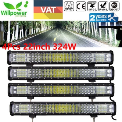 4X 7D 22inch 324W TRI ROW LED Work Light Bar 4WD Car Truck SUV ATV Driving Lamp - Image 1 of 4