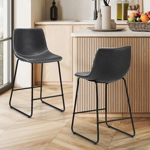 Oikiture 2x Bar Stools Steel Stool Modern Kitchen Dining Furniture Set Grey - Picture 1 of 10