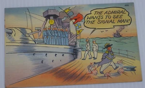 1942 COMIC MILITÄR POSTKARTE, MARINEADMIRAL UND SCHIFFSSIGNALE, TICHNOR - Bild 1 von 2
