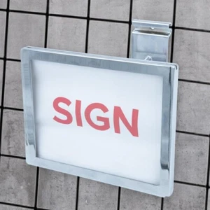 Lot of 2 Wire Grid Sign Holder Chrome Holds 7" x 5 ½" High Signs Metal Grid Wall - Picture 1 of 6