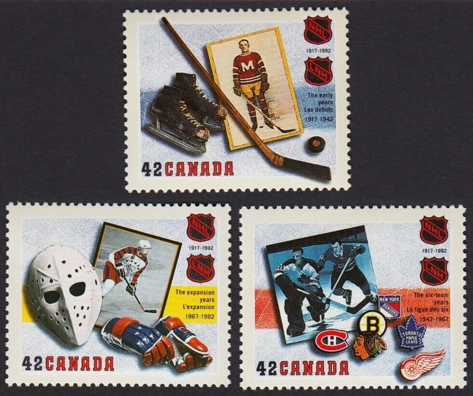 HOCKEY 75th NHL conjunto de 3 sellos Canadá 1992 #1443-1445 MNH Foto 1 de 1