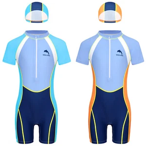 Boys Swimsuit Front Zipper Swimwear Hawaiian Bathing Suit 2Pcs Wetsuit Athletic - Picture 1 of 25
