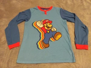 SUPER MARIO NINTENDO PJ Pajamas Shirt Top Sz Large Boys Blue & Red - Picture 1 of 4