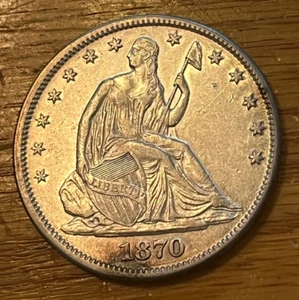 1870 Seated Liberty half dollar, AU, Scarce date - Picture 1 of 6