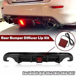 Black Rear Bumper Diffuser Cover For Infiniti Q50 20142015-2017 W/ Light - Picture 1 of 11