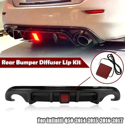 Black Rear Bumper Diffuser Cover For Infiniti Q50  20142015-2017 W/ Light - Image 1 of 4