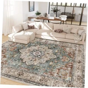 Machine Washable Area Rugs for Living Room Vintage Rugs Carpet 8x10 Brickgreen - Picture 1 of 8