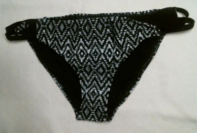 Parte inferior do biquíni Joe Boxer faixa lateral, padrão preto/branco, tamanhos juniores, nova com etiquetas  - Imagem 1 de 2