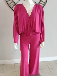 Jasmine Pink Smocked Hem, Bell Sleeve Top & Palazzo Pants Women's Plus Size 2X - Picture 1 of 4