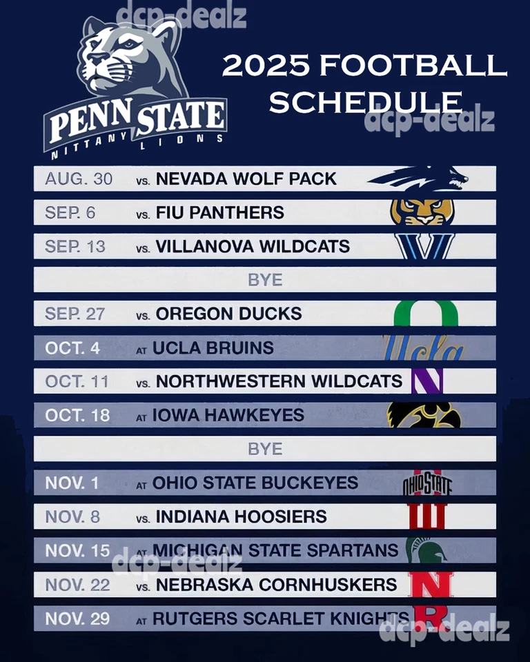 Penn State Nittany Lions Fútbol 2025 Calendario IMÁN NEVERA 8" X 10" Foto 1 de 1