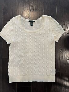 ralph lauren short sleeve sweater women medium Cream Cableknit