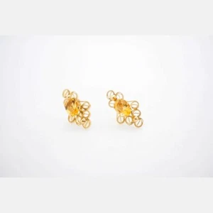 14k Yellow Gold Citrine Oval Stud Earrings Gemstone Jewelry - Picture 1 of 5