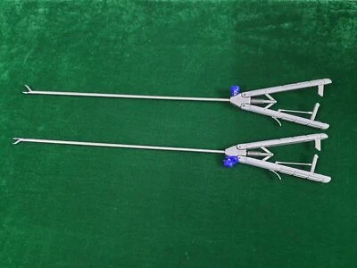 N.E 2 Pcs Laparoscopic V-Shape Needle Holder Curved Right /Left Hand 5mm Instruments