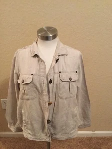 Linen Shirt Sz Medium Natalie & Me Tab Sleeve Wooden Button Front Top R - Picture 1 of 7