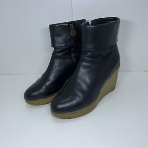 Geox Women's Leather Wedge Boots Size UK 7 EU 40 Black Zip Model D24M6P