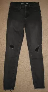 Jeans denim jeggings ballerine nere blu navy 14 vecchi fori in ginocchio bordo grezzo - Foto 1 di 5