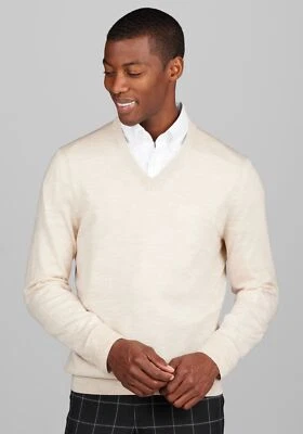 Jos. A. Bank Mens 100% Merino Wool V-Neck Sweater Size 3X NWT Oatmeal Pullover - Image 1 of 4