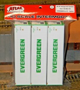 Atlas HO #20 006 725 Evergreen 40' Refrigerated Container 3-Pack NEW