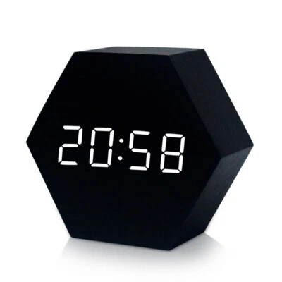 Digital Alarm Clock Display Snooze LED Temperature Hexagon Voice Control USB - Image 1 of 4