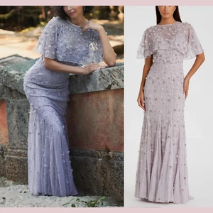 NWT$698 Mac Duggal [ 14 ] 93653 Embellished Cape Sleeve Trumpet Gown Lilac G1453 - Picture 1 of 21