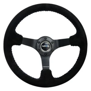 Volante deportivo reforzado de gamuza negra profunda NRG® 350 mm 3" con 3 radios negros - Imagen 1 de 6