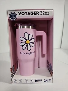Life is Good Daisy Voyager 32 oz. Stainless Tumbler Pink Straw Lid Brush - NEW  - Picture 1 of 10