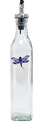 Olive Oil Vinegar Dispenser Glass Cruet Bottle w/ Sparkling Blue Crystal Firefly - Image 1 of 2
