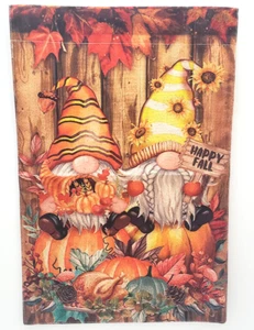 Garden Flag w/Gnomes Happy Fall Vertical Double Sided Colorful Leaves Pumpkins - Picture 1 of 4