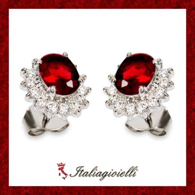 Sfarzosi Orecchini tipo Rubino in Argento 925 Rodiato Oro Bianco - Immagine 1 di 4