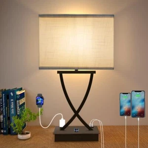 Fully Dimmable Medium Table Lamp with Type C/USB Charging Port and AC Outlet - Picture 1 of 7