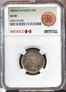 1899 MEXICO SILVER 20 CENTAVOS EAGLE WITH SNAKE NGC AU 58 SCARCE GREAT STRIKE - Picture 1 of 3