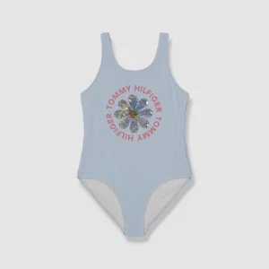 Tommy Hilfiger Girl's Blue Flip-Sequin Daisy One Piece Swimsuit Size S - Picture 1 of 2