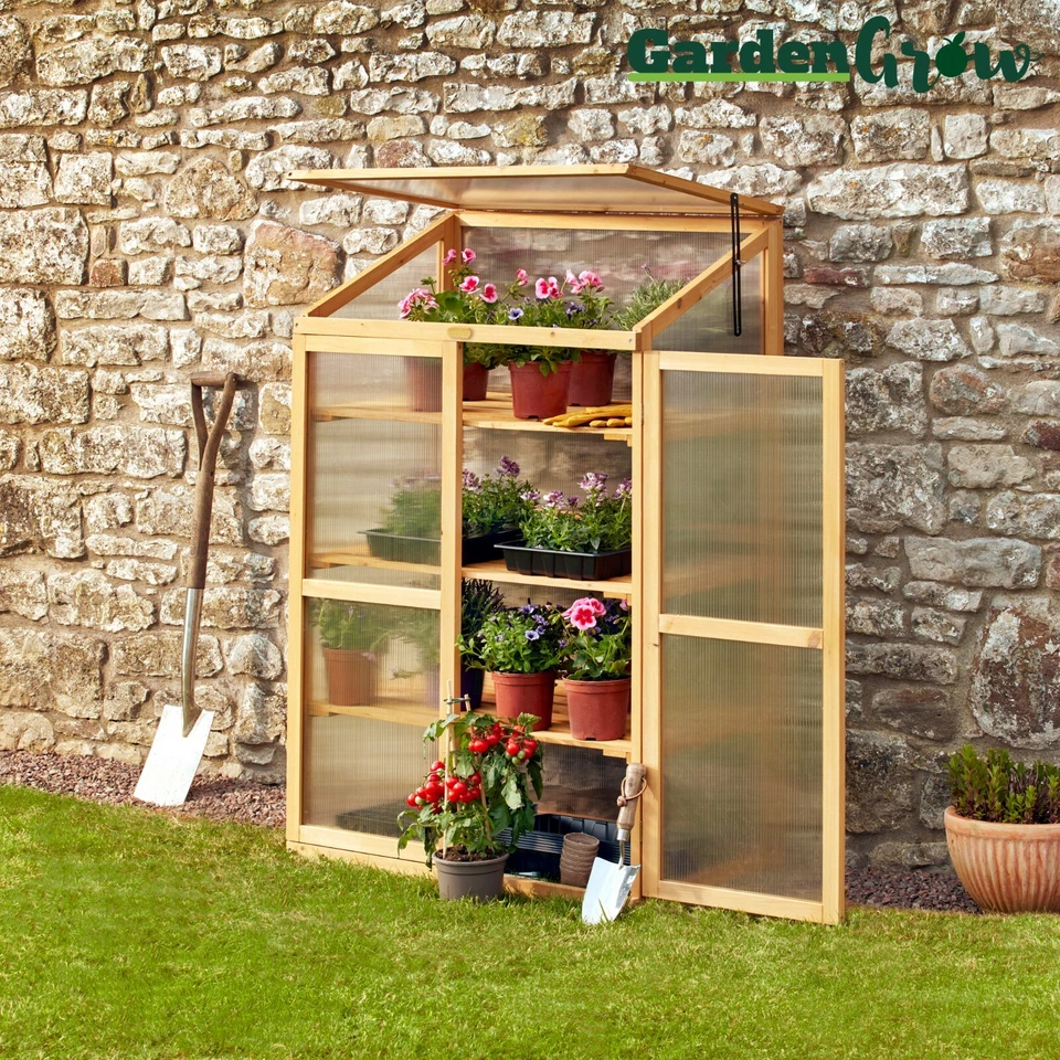 Garden Grow 3 Tier Polycarbonate Wooden Cold Frame Greenhouse Outdoor Shelter