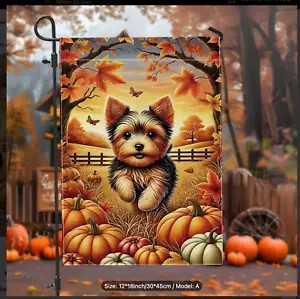Bandera de jardín de poliéster de acción de gracias de otoño - lindo perro y calabazas de doble cara - Imagen 1 de 4