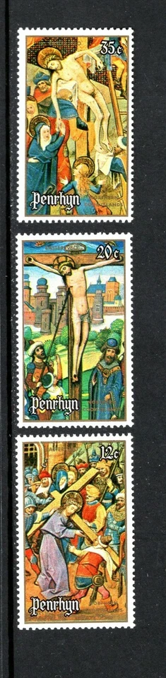 Penrhyn 1980 EASTER JESUS CARRYING THE CROSS  Sc 114-116 SG 145-47 MNH  - Image 1 of 1