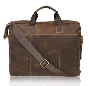 15.6-inch Leather Messenger Bag Laptop Organizer Sling Bag for Men & Women's - Picture 1 of 6