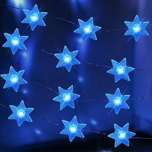 Hanukkah Decorations Star of David Lights String, 10 Ft 30 Leds Judaical Style C - Picture 1 of 12