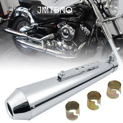 Chrome Slip-On Exhaust Pipe Muffler 1.5"-2" Inlet For Yamaha V-Star 650 1100 - Image 1 of 4
