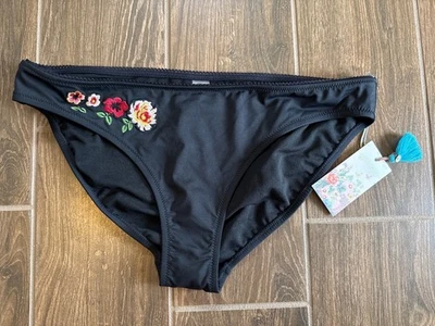 Johnny Was Large Darya Hipster Swim Bottoms Black Embroidered NEW - Image 1 of 4