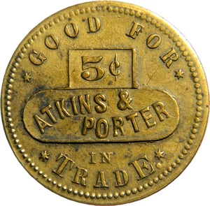 Ficha de billar Salem, Ohio Atkins & Porter 5¢ (04326) - Imagen 1 de 3