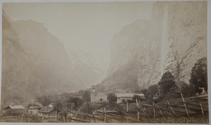 Photo Print Albumen Switzerland Staubbach Falls 13X22.5 1870 - Picture 1 of 2