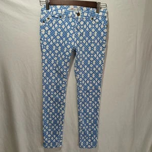 Vineyard Vines Girls Jeans Lattice Print Frost Blue & White Size Kids 12 - Picture 1 of 5