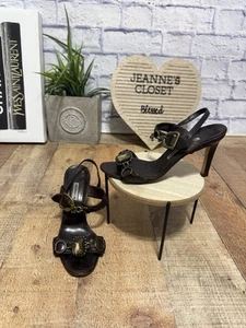 Sandalias Manolo Blahnik Marrón Hebilla Tirantes Estrás Cuero Tacón Alto 36.5 - Imagen 1 de 14