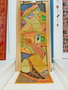 HANDGEMACHTER PATCHWORK SARI WANDBEHANG - GELB/MEHRFARBIG 150cm x 52cm - Bild 1 von 12
