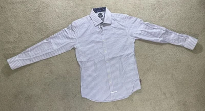 English Laundry Large Purple White Stripe Button Up Shirt Flip Cuffs Long Sleeve - Image 1 of 4