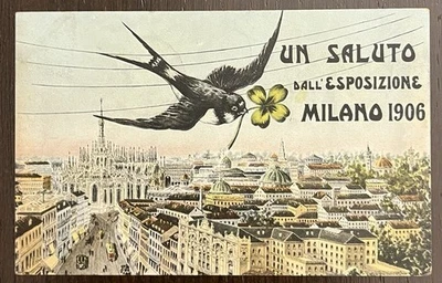 VECCHIA CARTOLINA MILANO - UN SALUTO DALL'ESPOSIZIONE 1906 - FP VG 1906 - Imagen 1 de 2